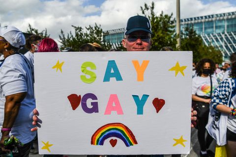 members and supporters of the lgbtq community attend the "say gay anyway" rally in miami beach, florida on march 13, 2022