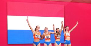 nederlandse estafette dames team met lieke klaver, lisanne de witte, eveline saalberg en femke bol