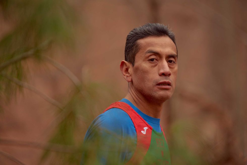 Portrait of Memo Moralez in the woods where he runs in January 2020.