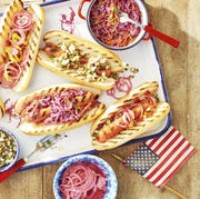 memorial day recipes a try of grilled hot dogs with toppings and an american flag