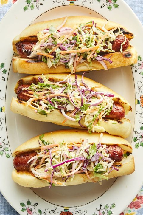 bbq hot dogs with cilantro slaw overhead
