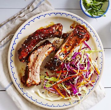 a plate of slow cooker ribs with cole slaw