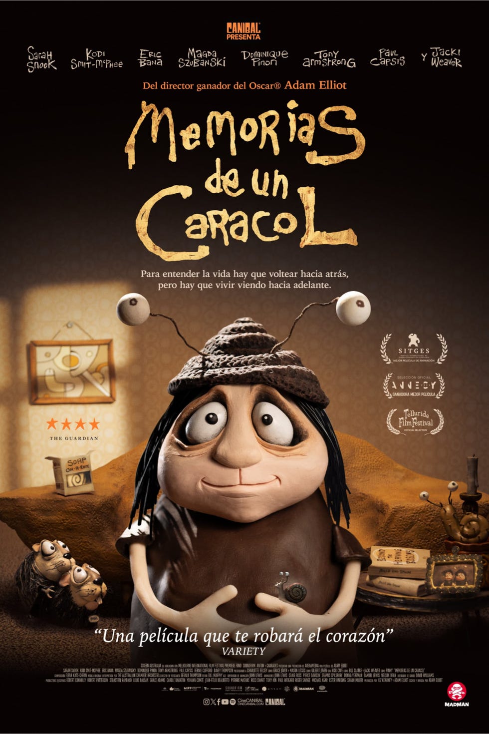 movie poster for memorias de un caracol featuring animated characters and text