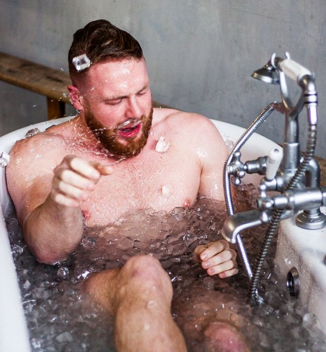 Barechested, Bathing, Chest hair, Washing, Water, Muscle, Chest, Flesh, Plumbing fixture, Trunk, 