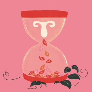 illustrated hourglass to represent fertility with flower petals