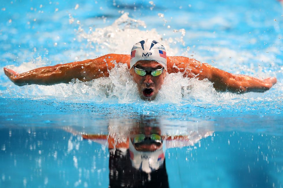Michael Phelps competing in the final heat for the Men's 100 Meter Butterfly during day seven of the 2016 U.S. Olympic Team Swimming Trials at CenturyLink Center on July 2, 2016 in Omaha, Nebraska