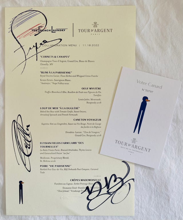 tour d'argent menu in english