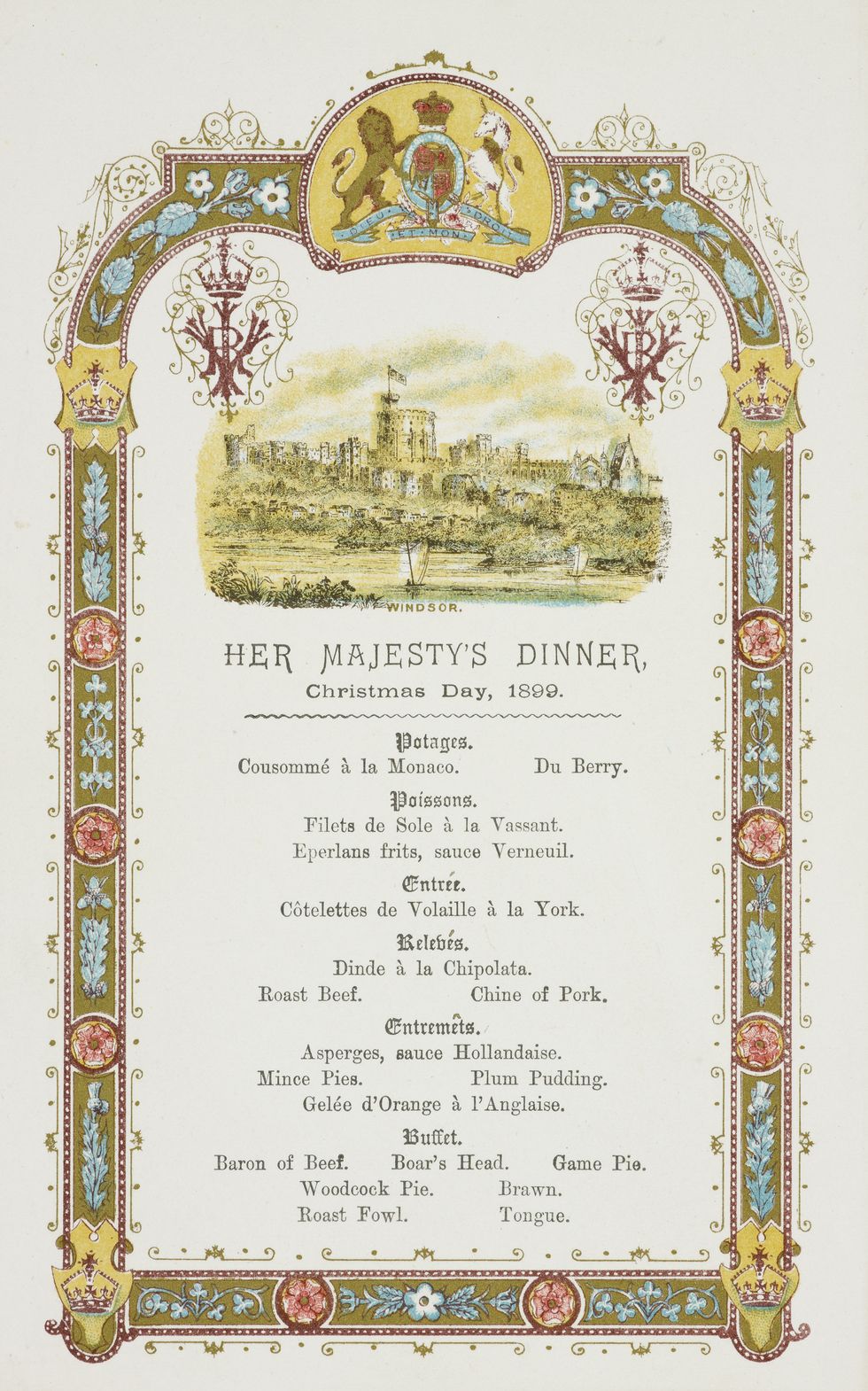 Menu for Queen Victoria’s dinner, Christmas Day, 1899.