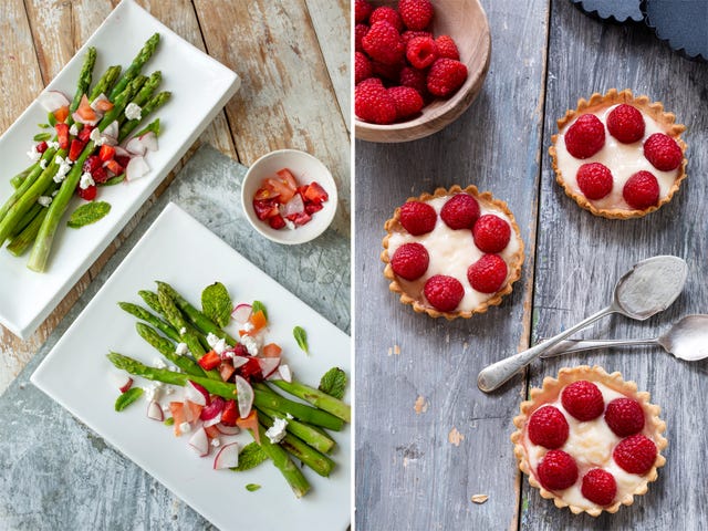 menú día del padre ensalada de trigueros y tartaletas de frambuesa