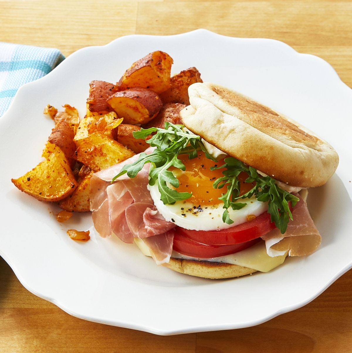 mercantile breakfast sandwich with potatoes