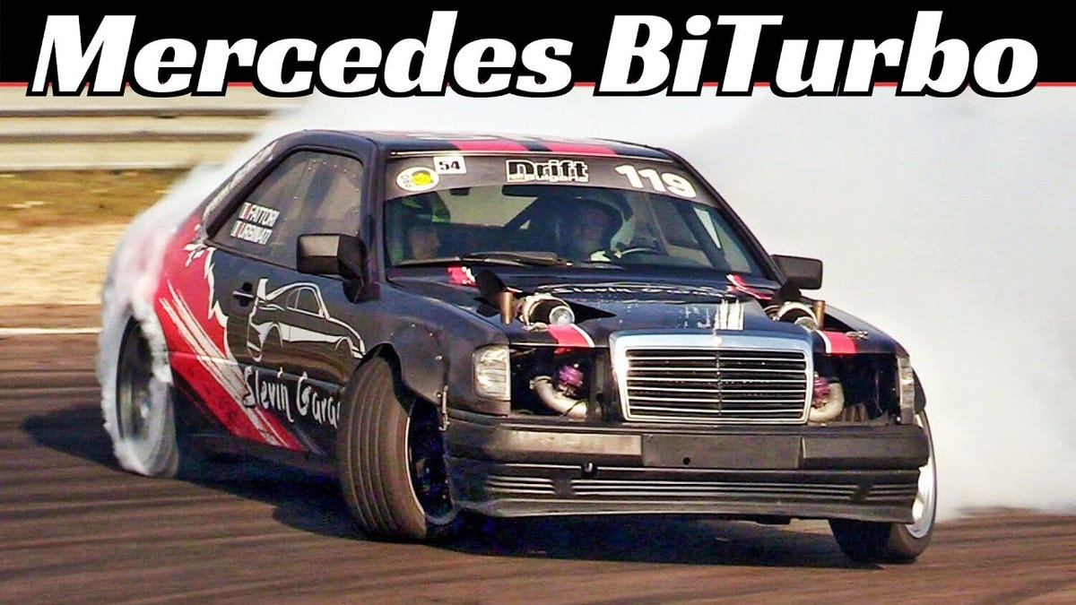 Old Mercedes Drift Car With a Wonderful Twin-Turbo V-8: Sound