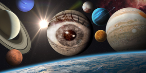 a variety of planets including one with a giant eye