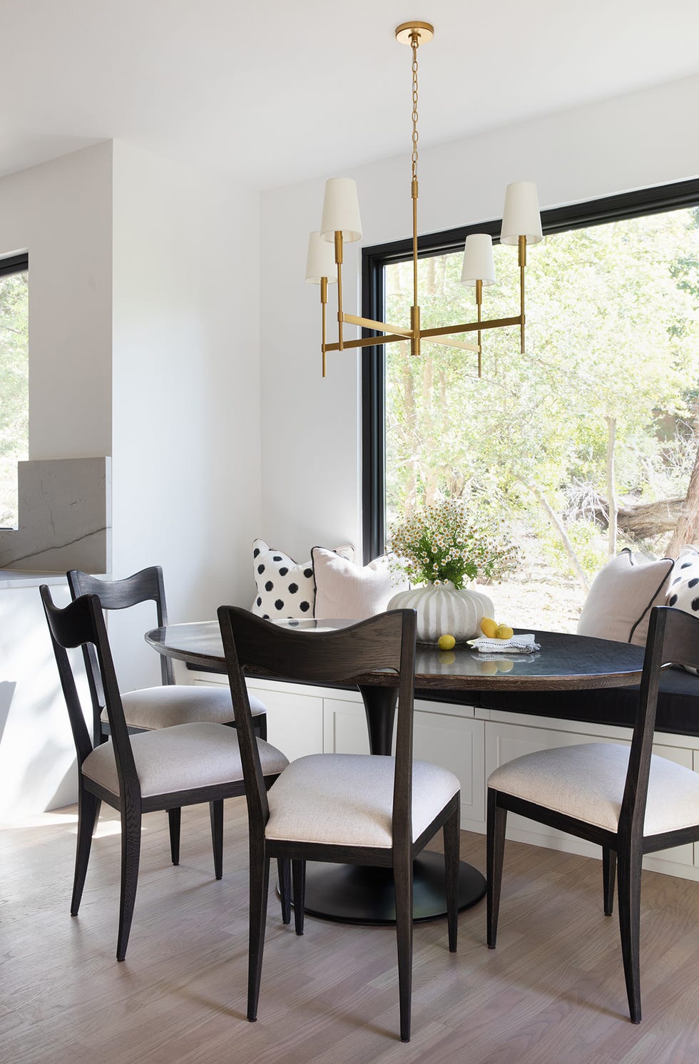 black and white breakfast nook
