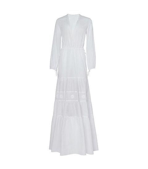 Clothing, White, Dress, Gown, Outerwear, Sleeve, Robe, Formal wear, Day dress, A-line, 