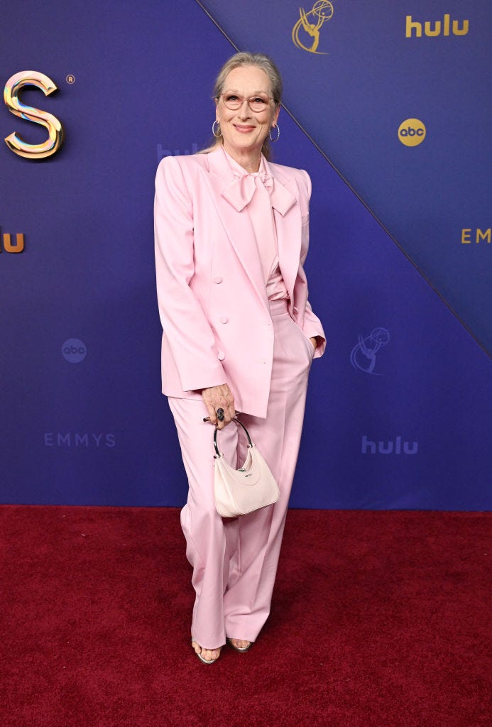 meryl streep at the 2024 emmys in a pink suit