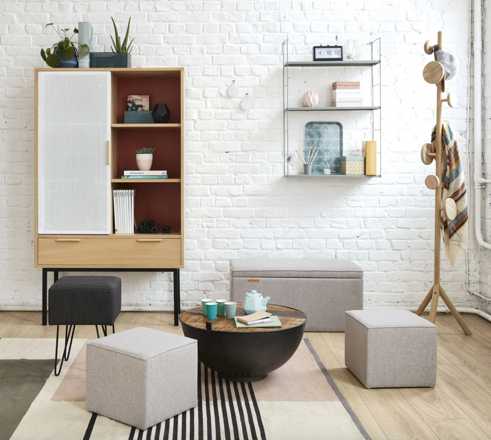 Mesa auxiliar baúl de mango y metal gris antracita