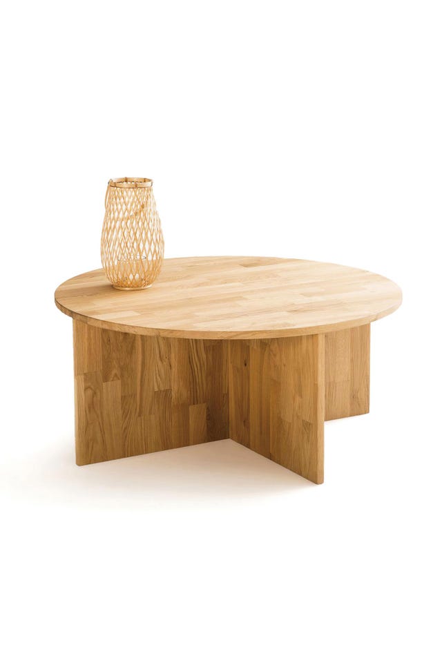 mesa de centro en madera de roble macizo en acabado natural
