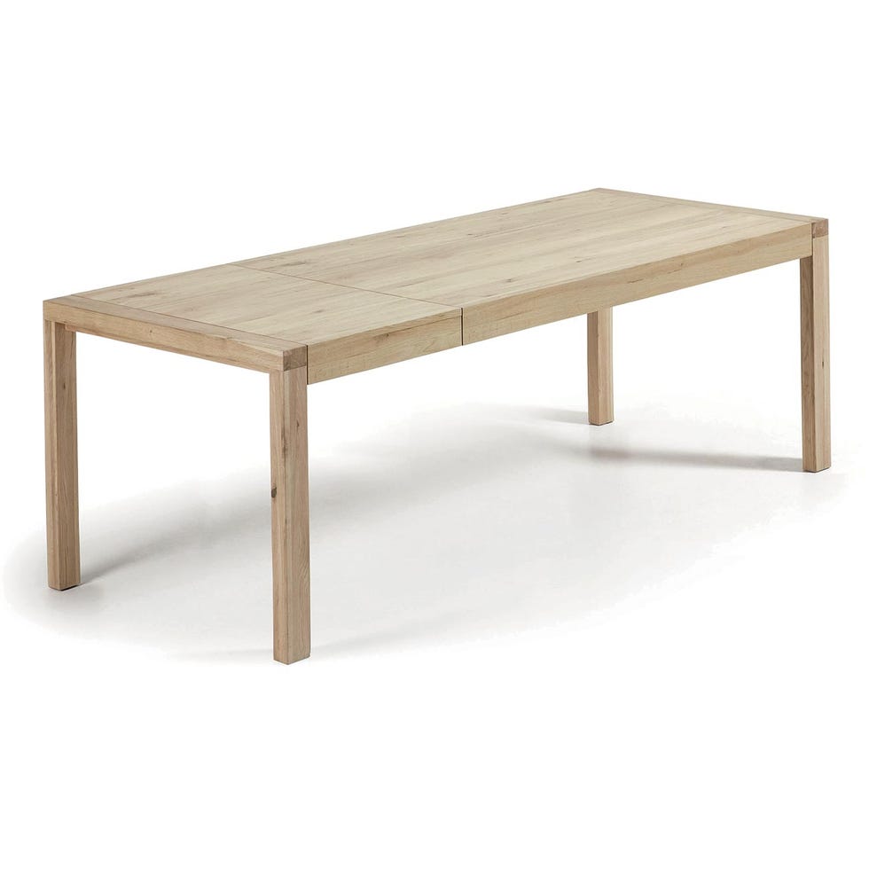 Mesa extensible con pies y sobre de roble
