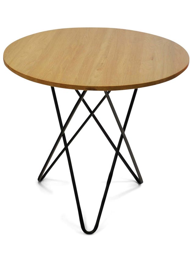 Mesa auxiliar redonda de madera con patas de varillas