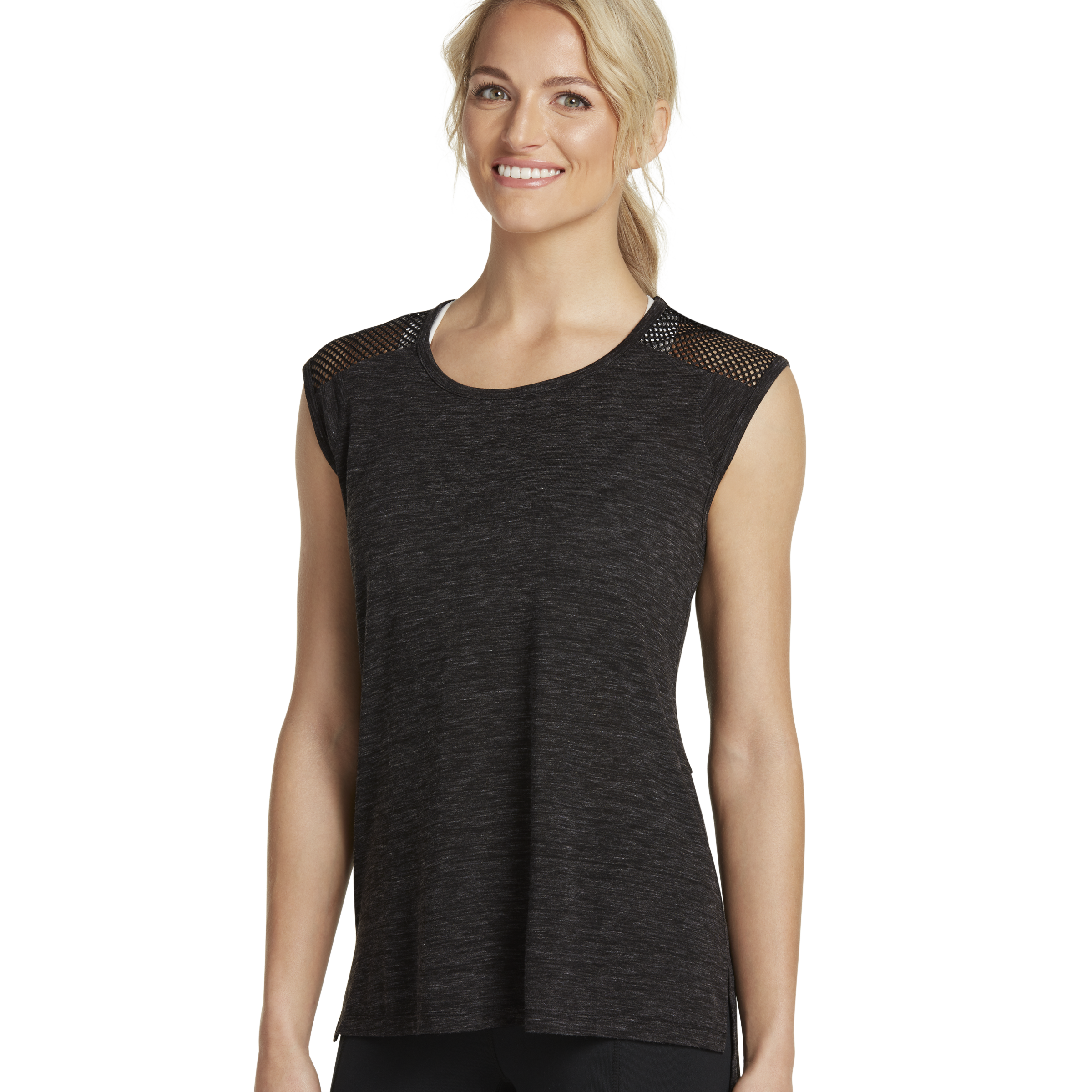 Clothing, Black, Neck, Sleeve, T-shirt, Shoulder, Blouse, Top, Outerwear, Muscle, 