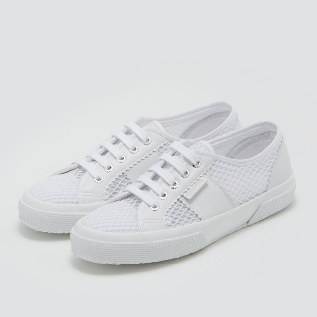 a pair of white sneakers
