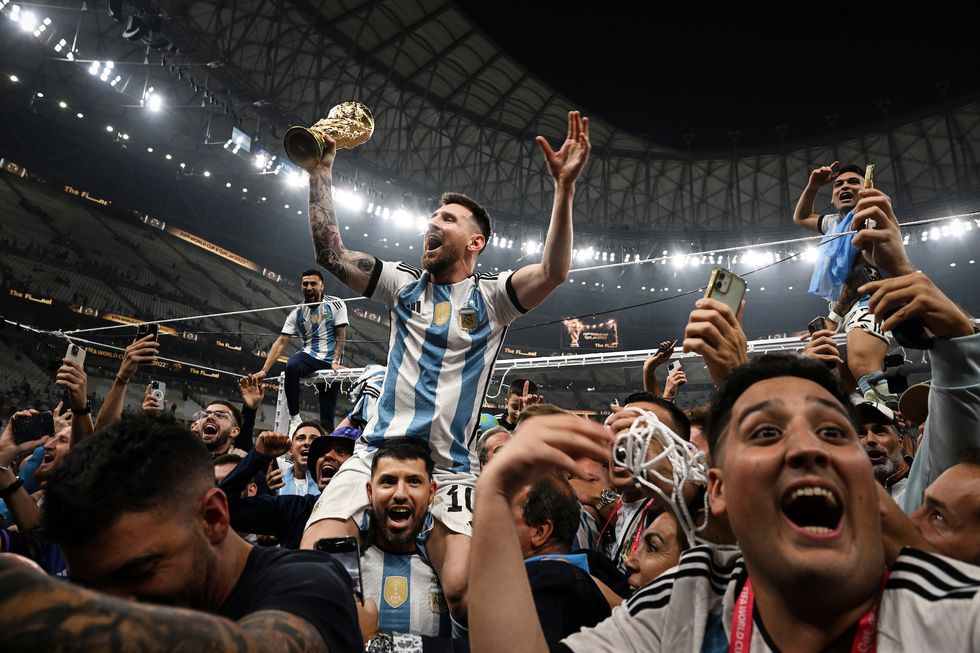 lusail city, qatar december 18 lionel messi celebrates with fans and team mates after winning the fifa world cup qatar 2022 final match between argentina and france at lusail stadium on december 18, 2022 in lusail city, qatar photo by michael regan fifafifa via getty images