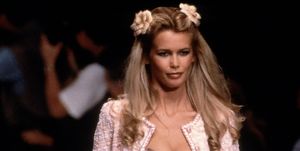 paris, france circa 1994 claudia schiffer at the chanel spring 1995 show circa 1994 in paris, france photo by images pressimagesgetty images