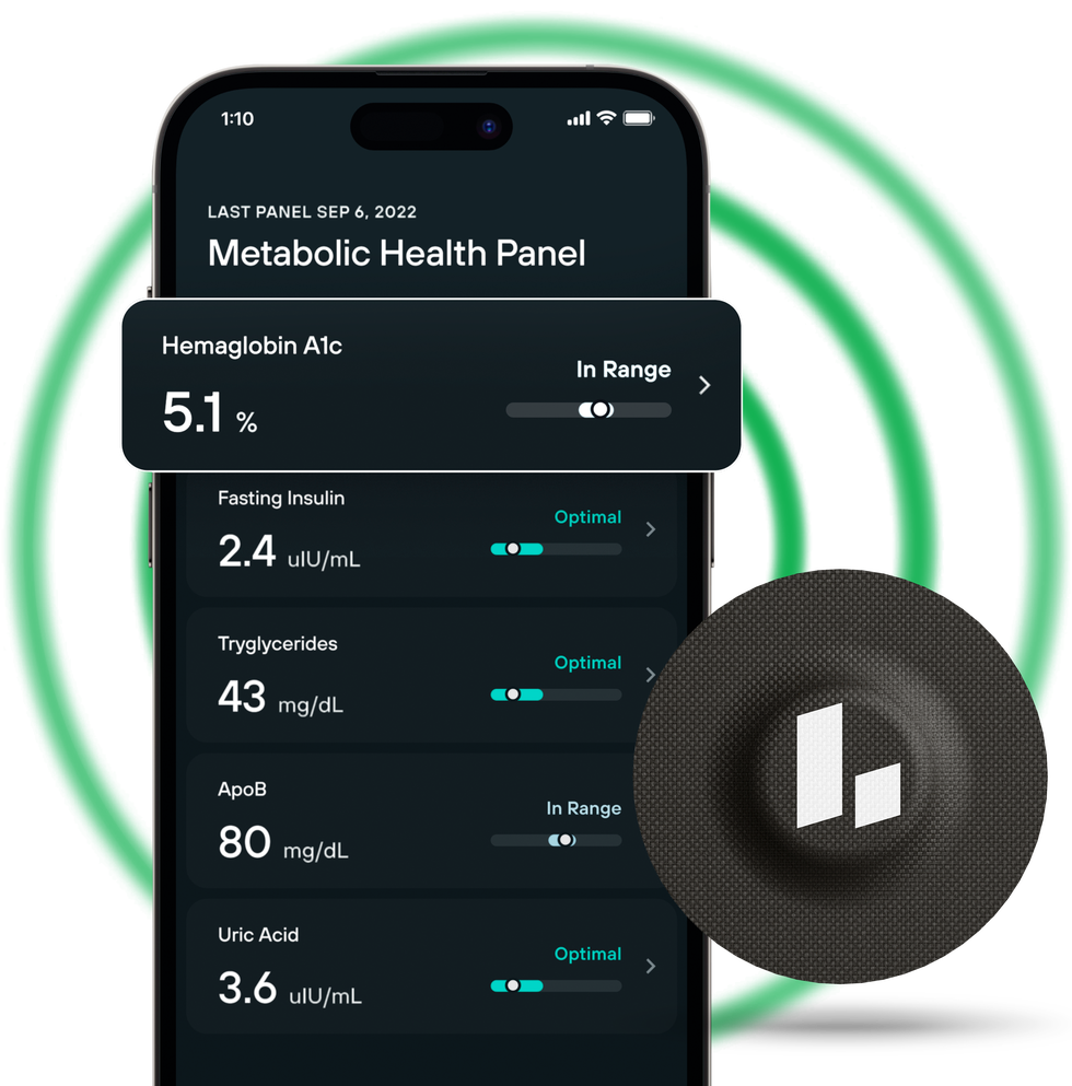 mobile app displaying metabolic health metrics