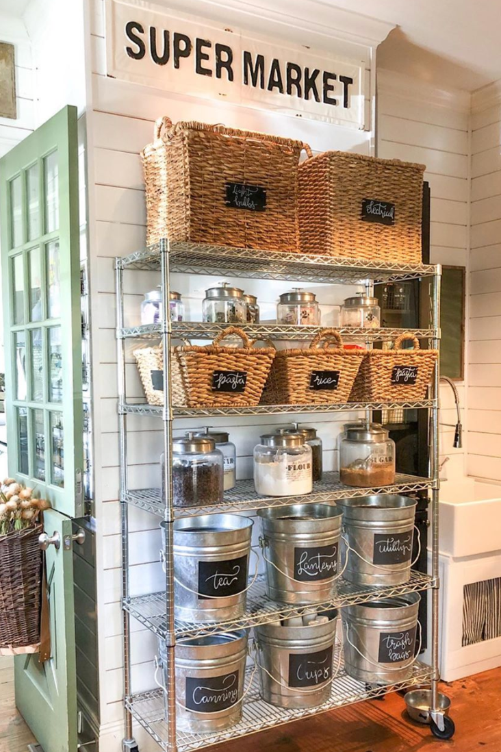 Pantry Organization Ideas: Food Storage Containers and Wire Baskets