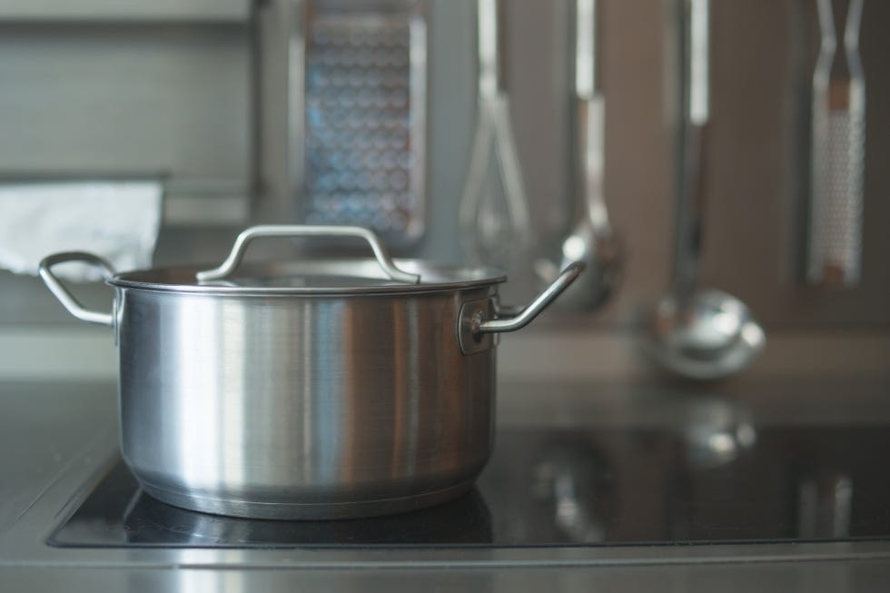 metal cooking pan on the kitchen stove
