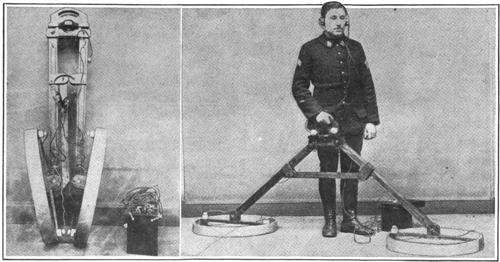 a wwi officer using an early metal detector
