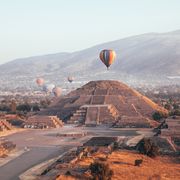 view of the teotihuacan pyramids from an air balloon