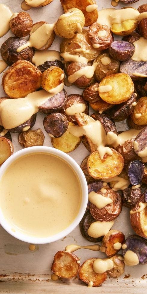 Mexican Appetizers- Crispy Potatoes with Vegan Nacho Sauce