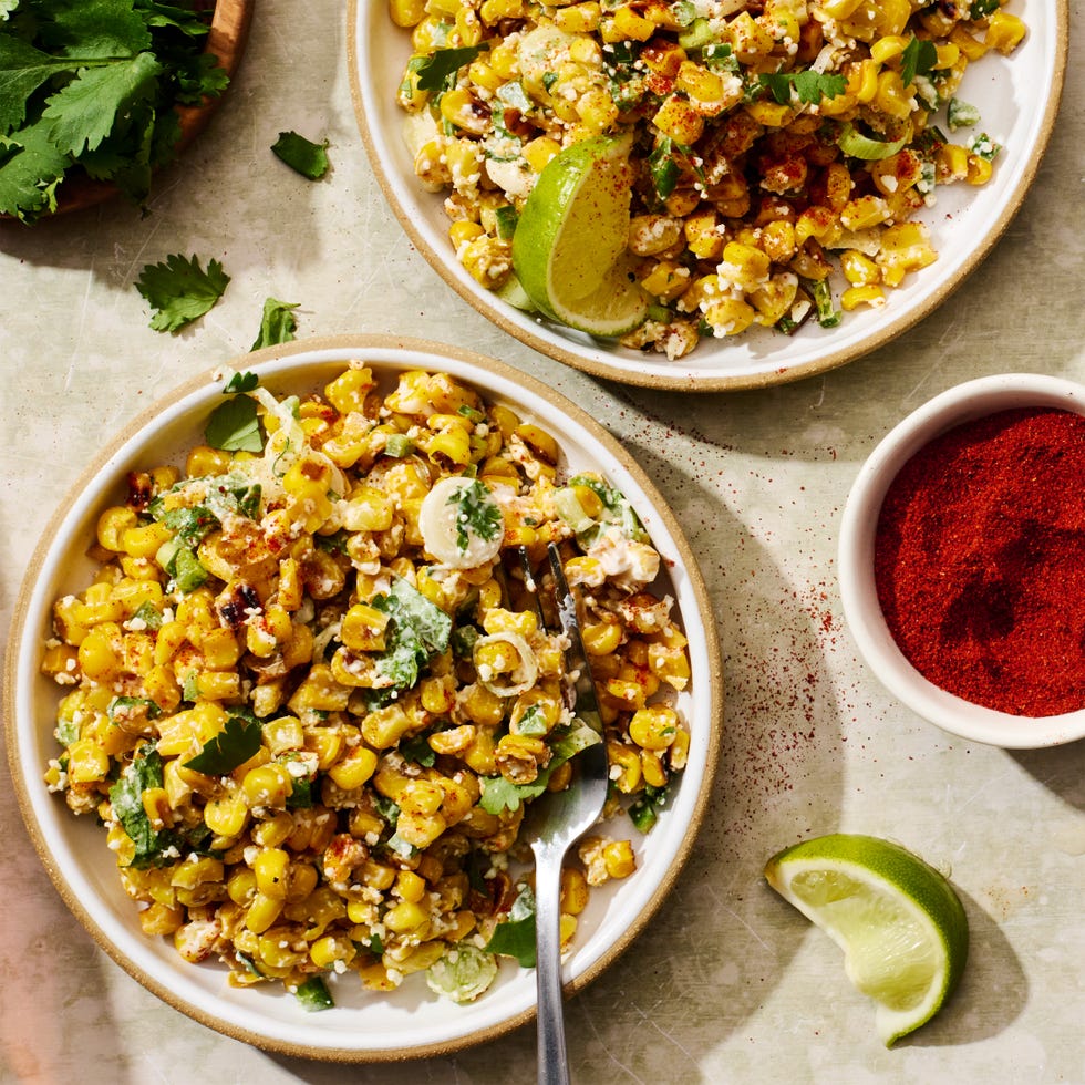 mexican corn salad mixed in a bowl