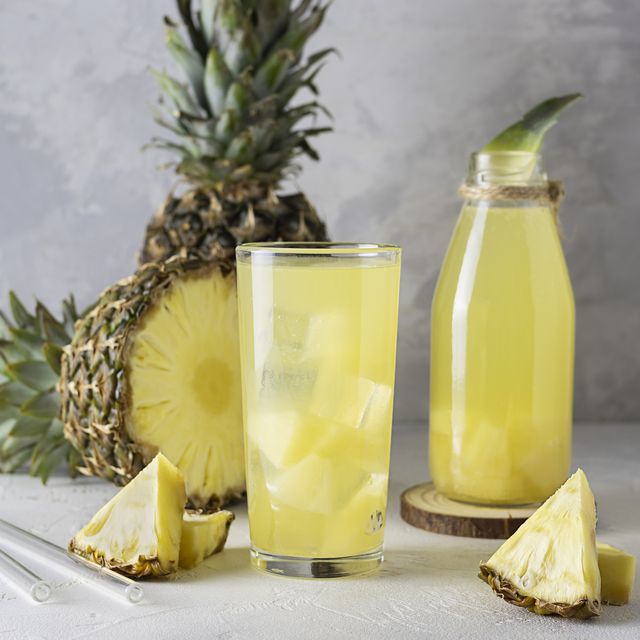 mexican pineapple drink in a transparent glass on a bright table
