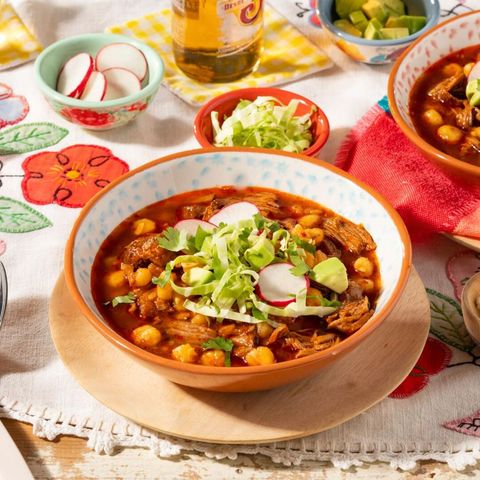mexican recipes posole with lettuce and radishes