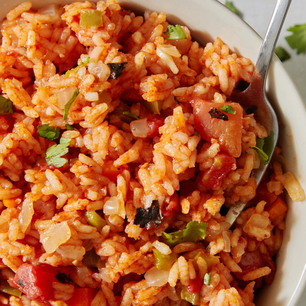 mexican rice with tomatoes, onion and fresh cilantro