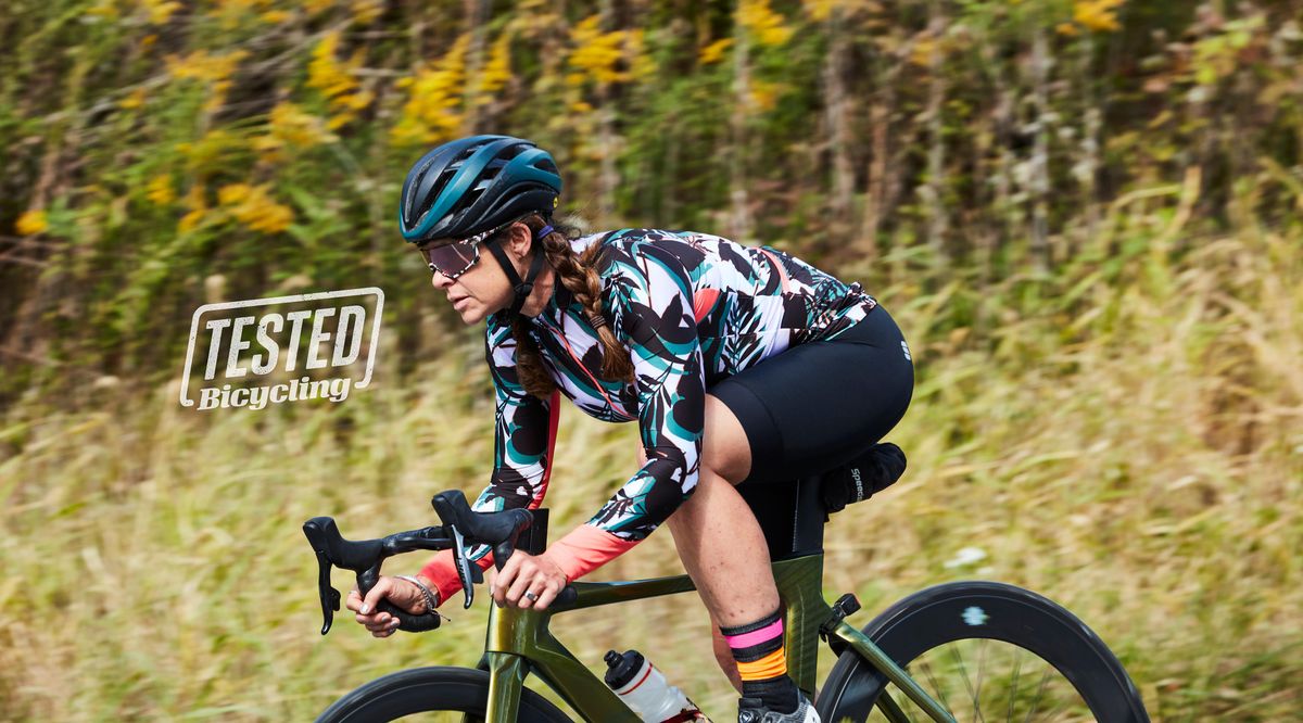selene yeager cycling in center valley, pa in october 2020 wearing mff x roka sunglasses