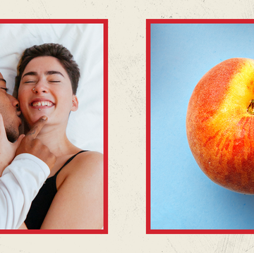 couple in love next to a peach