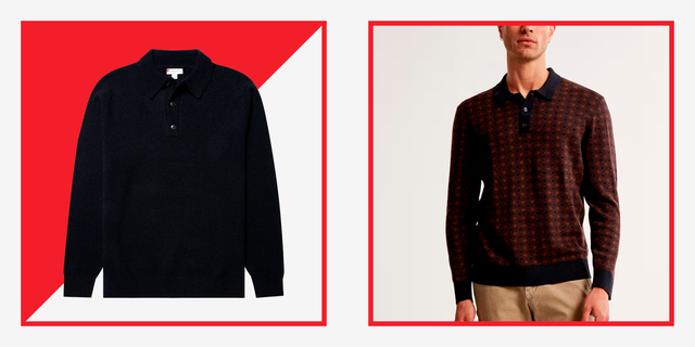 Men's Pattern Long-Sleeve 3-Button Sweater Polo, Men's Tops