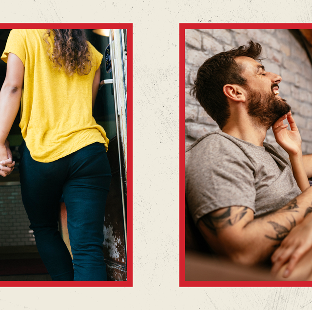 side by side images of couples holding hands and laughing together