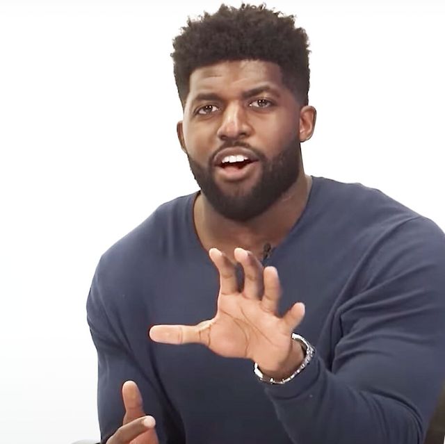 emmanuel acho talking next to acho talking with a family on his podcast