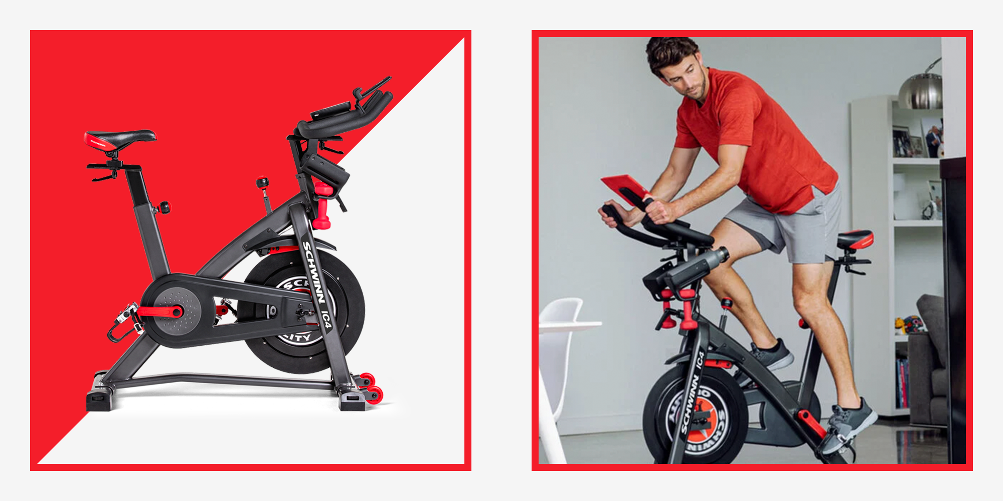 アイボリー×レッド E-Shine Indoor Stationary Bike with Pad Holder, Cycling Bike for  Home Exerc