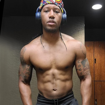 darnell superchef ferguson with headphones on showing chiseled abs and chest