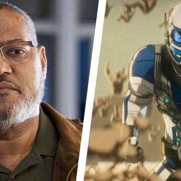 laurence fishburne in live action in one photo and animated in another as bill foster