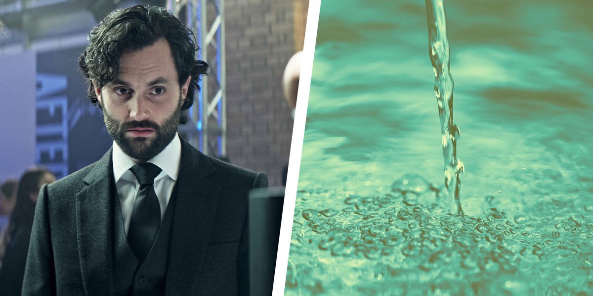 side by side images of joe goldberg from netflix's you and a stream of water