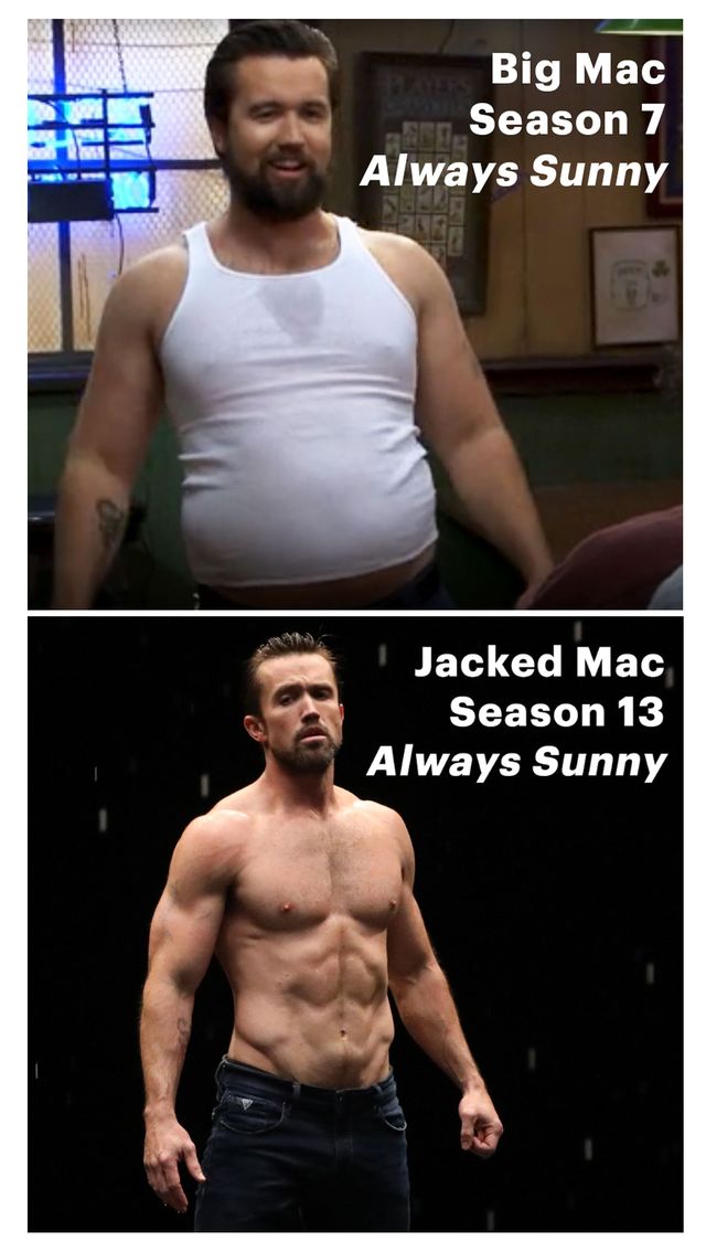 rob mcelhenney both heavy and very jacked in scenes from it's always sunny