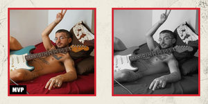 man in bed with guitar