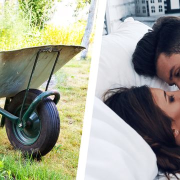 a wheelbarrow and a couple having sex