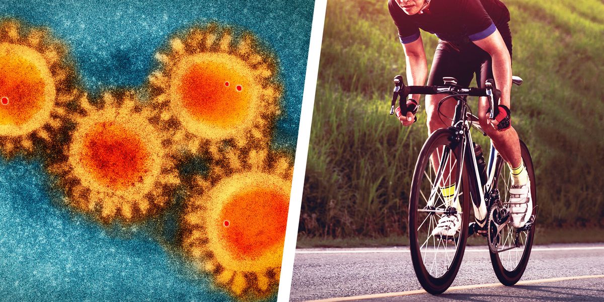 coronavirus and man on bicycle